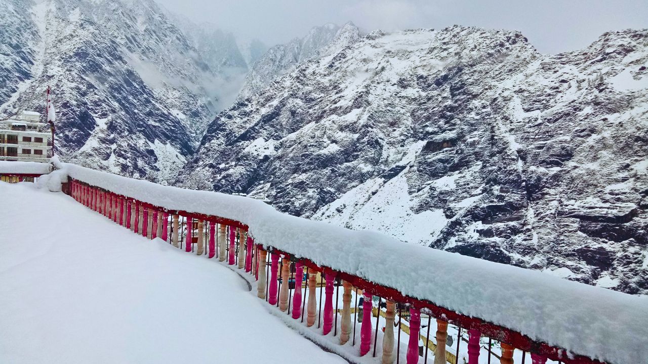 Serene snow-covered mountain peaks