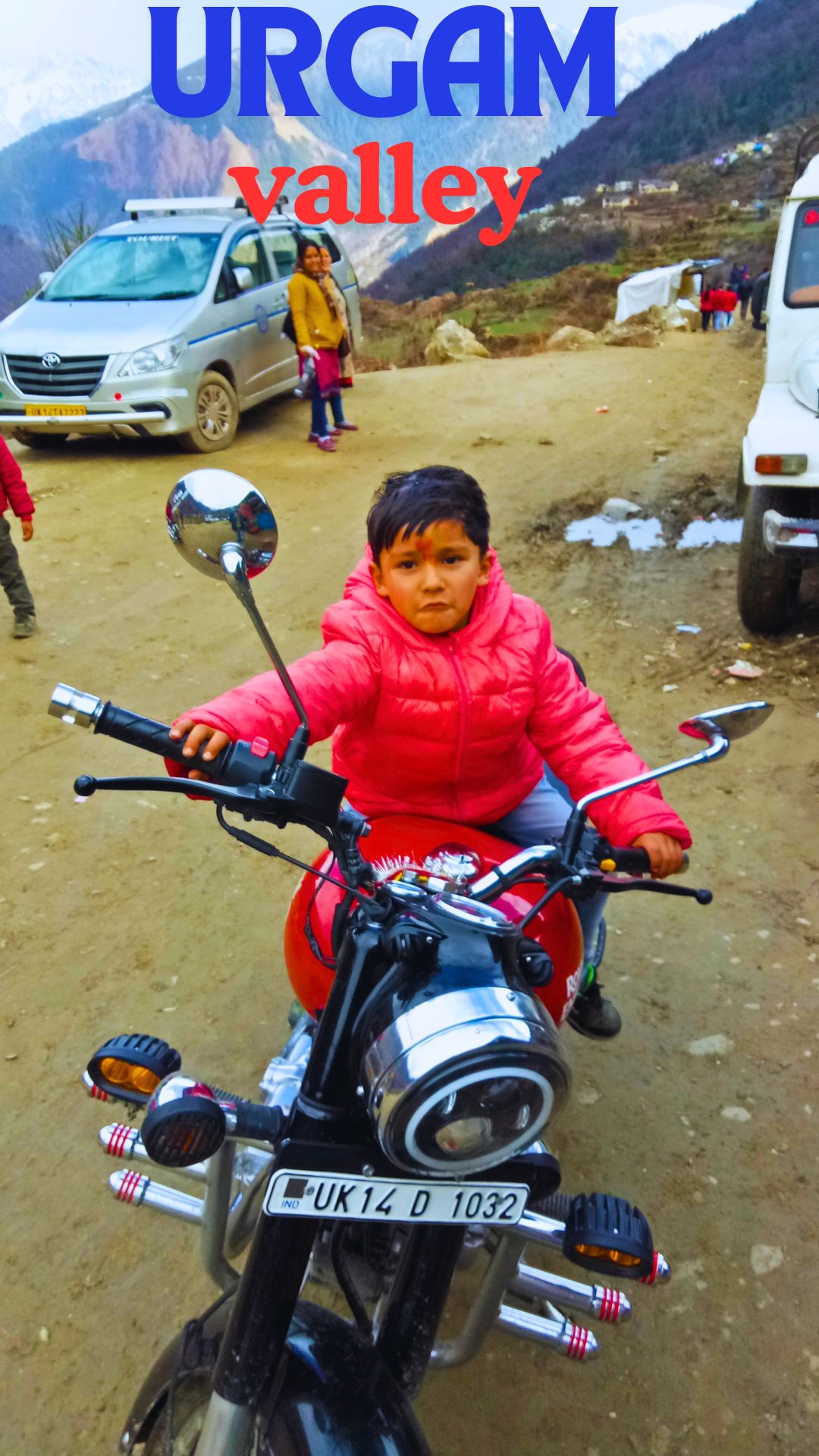 Our little biker at the mesmerizing Urgam valley